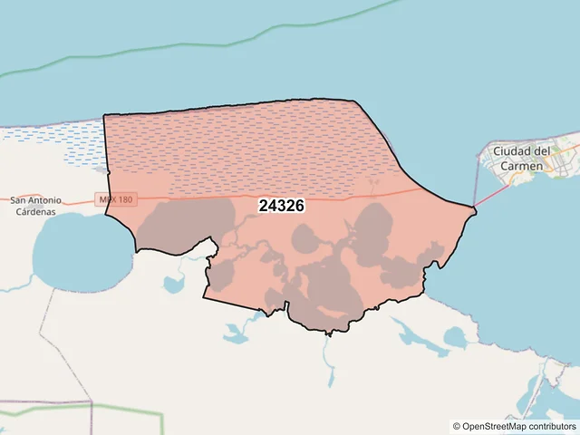 Mapa del código postal 24326, Carmen, Campeche