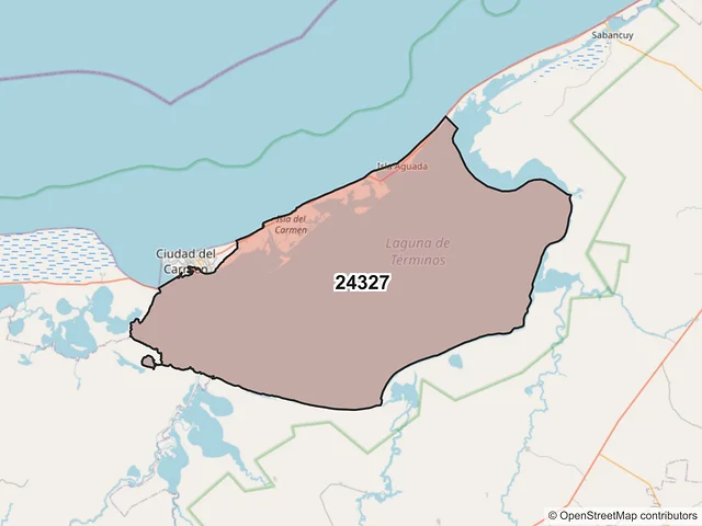 Mapa del código postal 24327, Carmen, Campeche