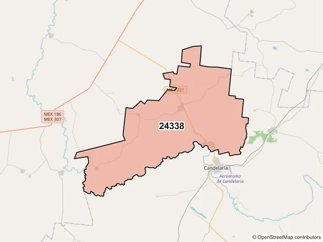 Mapa del código postal 24338, Candelaria, Campeche