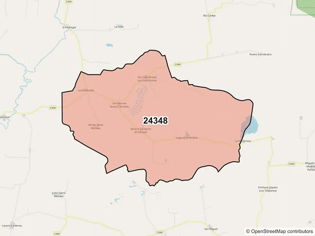 Mapa del código postal 24348, Candelaria, Campeche