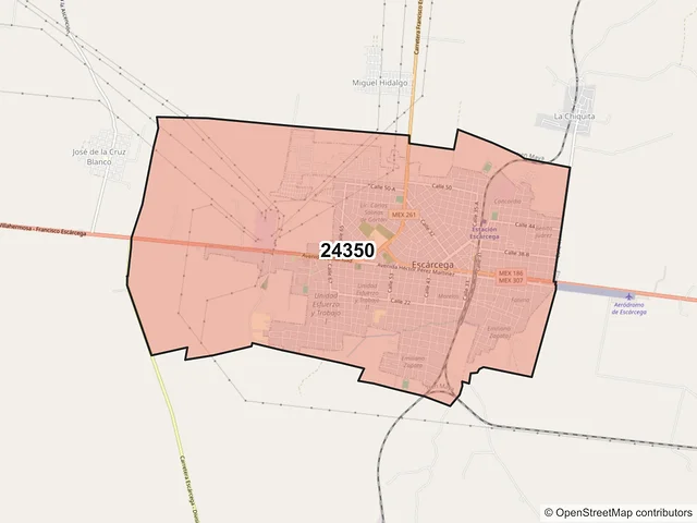 Mapa del código postal 24350, Escárcega, Campeche