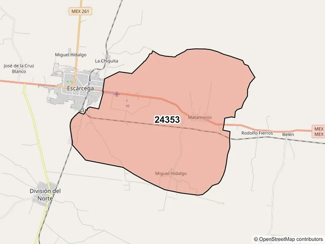 Mapa del código postal 24353, Escárcega, Campeche