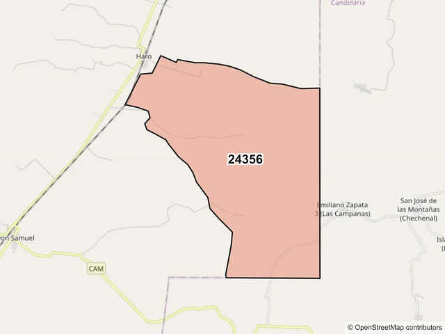 Mapa del código postal 24356, Escárcega, Campeche