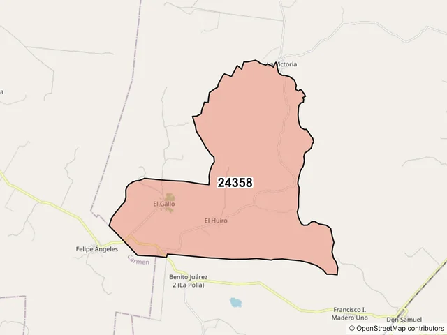 Mapa del código postal 24358, Escárcega, Campeche