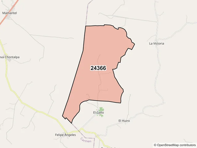 Mapa del código postal 24366, Escárcega, Campeche