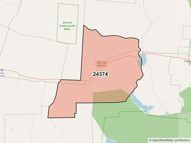 Mapa del código postal 24374, Escárcega, Campeche