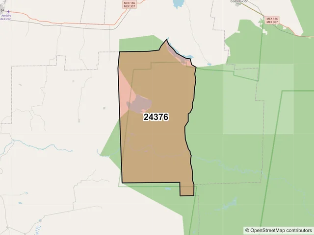 Mapa del código postal 24376, Escárcega, Campeche