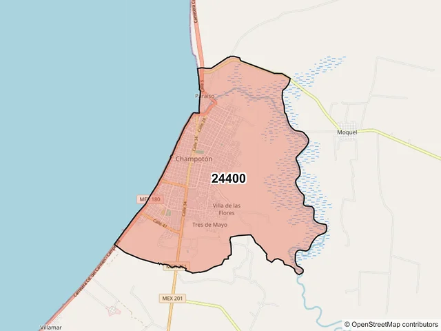 Mapa del código postal 24400, Champotón, Campeche