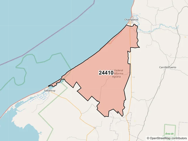 Mapa del código postal 24410, Champotón, Campeche
