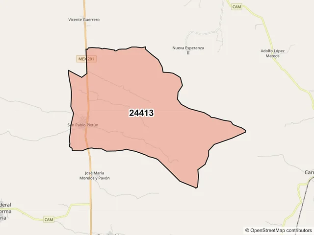 Mapa del código postal 24413, Champotón, Campeche