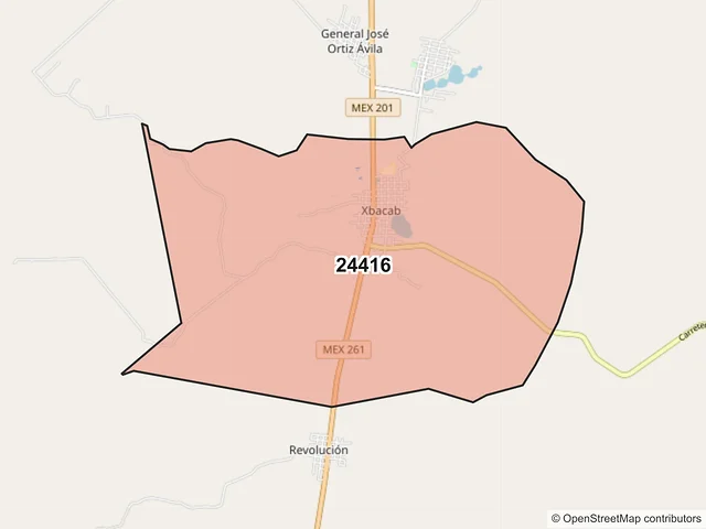 Mapa del código postal 24416, Champotón, Campeche