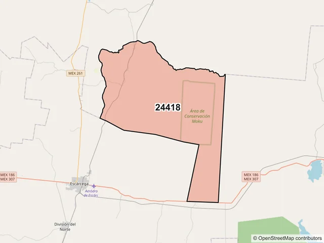 Mapa del código postal 24418, Champotón, Campeche