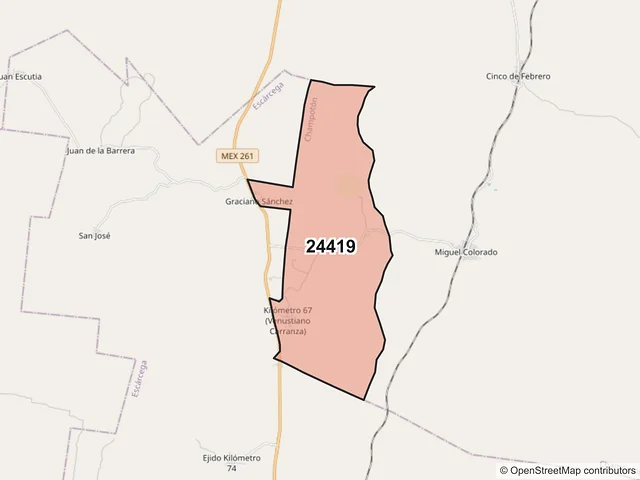 Mapa del código postal 24419, Champotón, Campeche