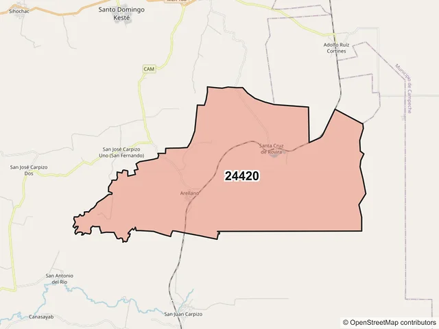 Mapa del código postal 24420, Champotón, Campeche