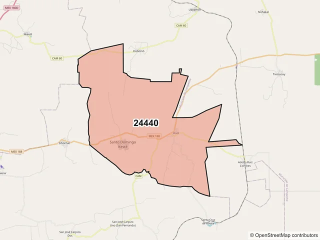 Mapa del código postal 24440, Champotón, Campeche