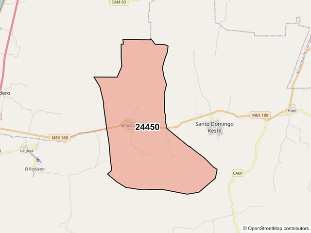 Mapa del código postal 24450, Champotón, Campeche