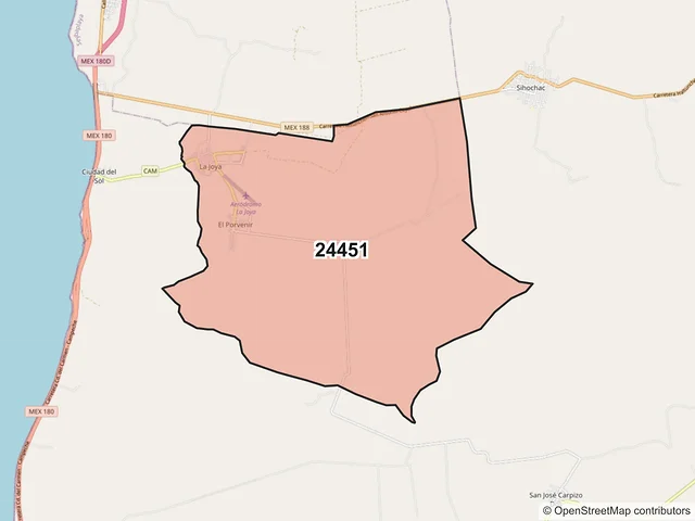 Mapa del código postal 24451, Champotón, Campeche