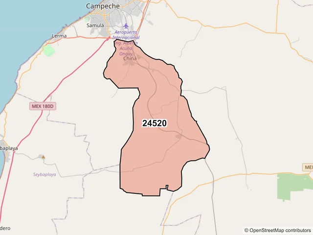 Mapa del código postal 24520, Campeche, Campeche