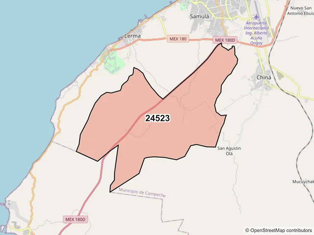 Mapa del código postal 24523, Campeche, Campeche