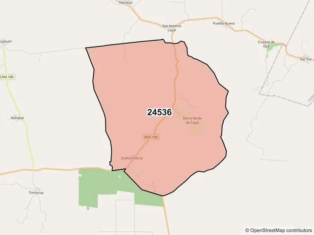 Mapa del código postal 24536, Campeche, Campeche