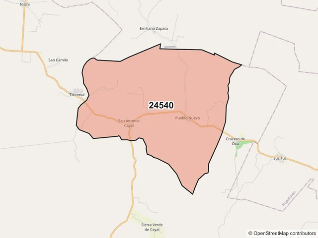 Mapa del código postal 24540, Campeche, Campeche