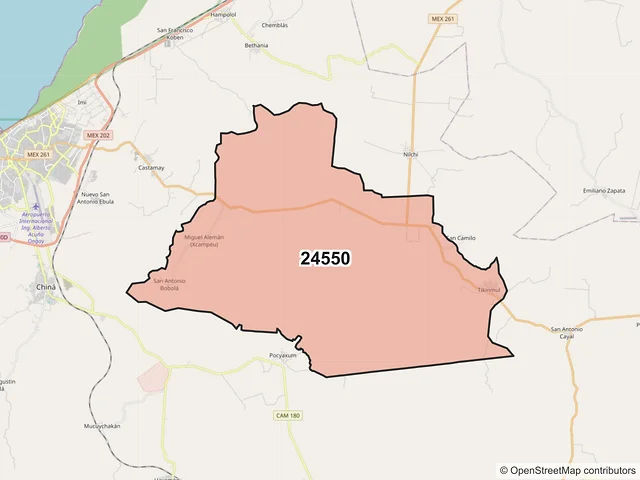 Mapa del código postal 24550, Campeche, Campeche