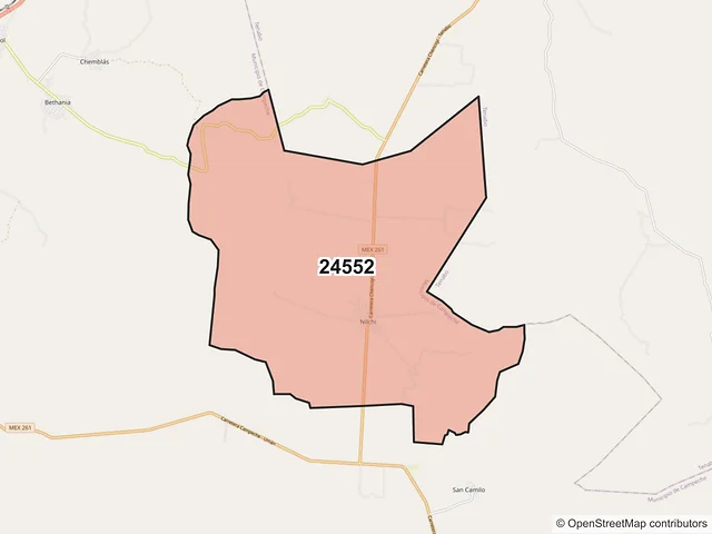 Mapa del código postal 24552, Campeche, Campeche