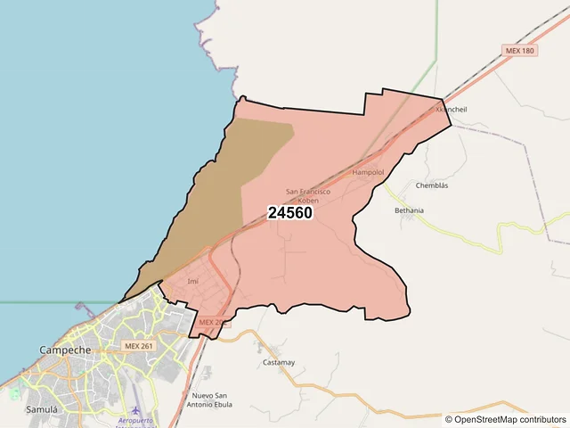 Mapa del código postal 24560, Campeche, Campeche