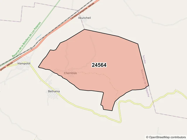 Mapa del código postal 24564, Campeche, Campeche