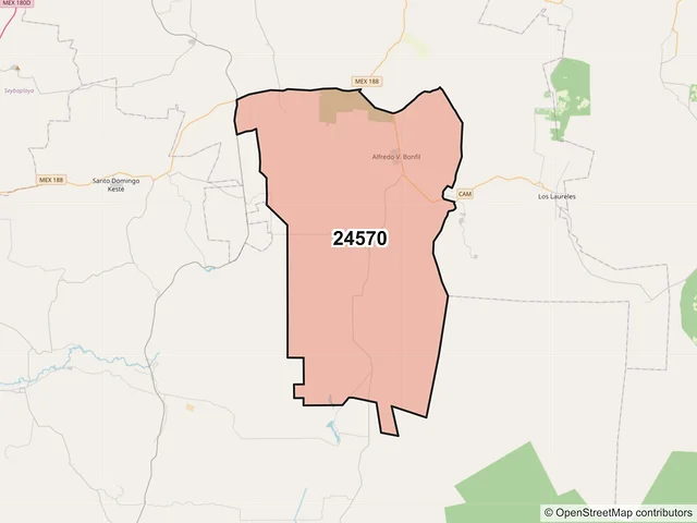 Mapa del código postal 24570, Campeche, Campeche