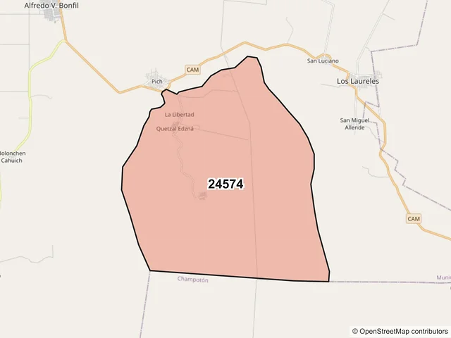 Mapa del código postal 24574, Campeche, Campeche