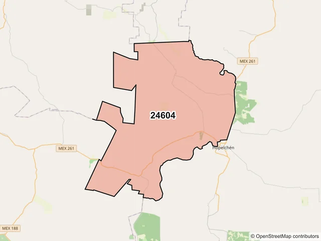 Mapa del código postal 24604, Hopelchén, Campeche