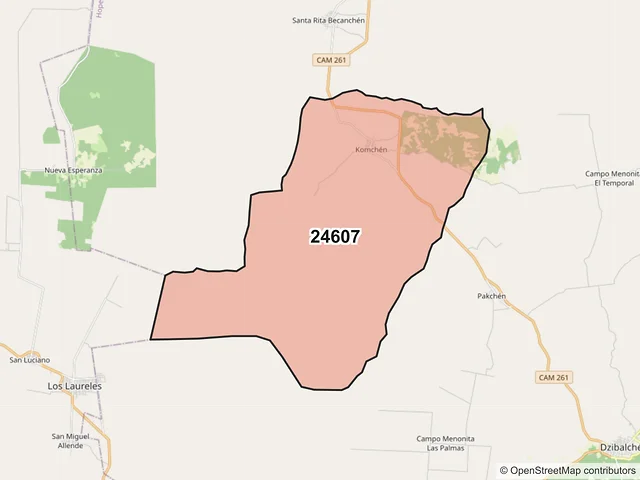 Mapa del código postal 24607, Hopelchén, Campeche