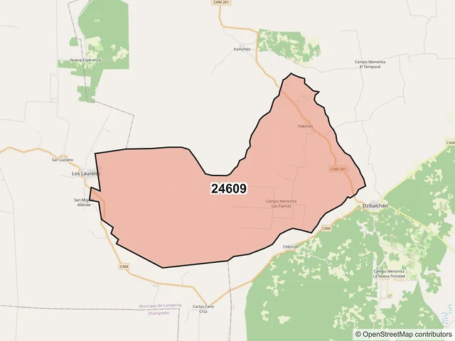 Mapa del código postal 24609, Hopelchén, Campeche