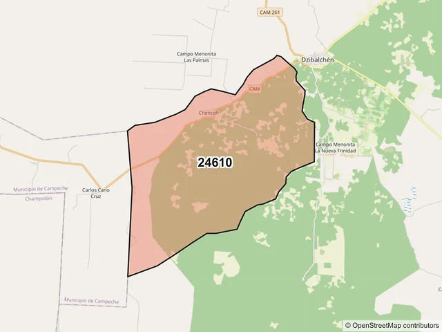 Mapa del código postal 24610, Hopelchén, Campeche