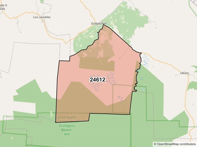 Mapa del código postal 24612, Hopelchén, Campeche