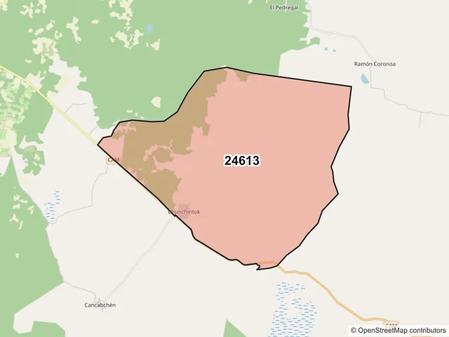 Mapa del código postal 24613, Hopelchén, Campeche
