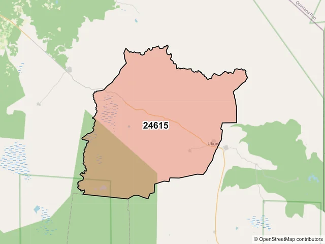Mapa del código postal 24615, Hopelchén, Campeche