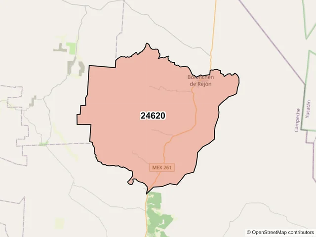 Mapa del código postal 24620, Hopelchén, Campeche