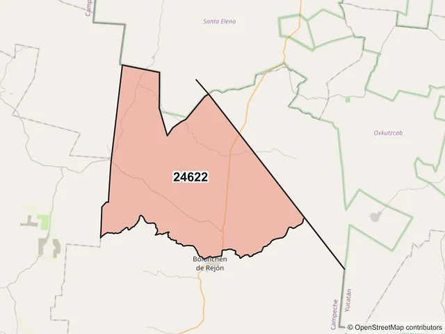 Mapa del código postal 24622, Hopelchén, Campeche