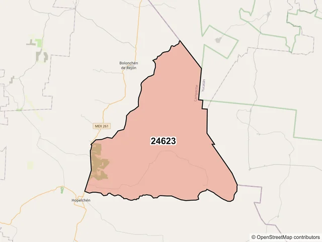 Mapa del código postal 24623, Hopelchén, Campeche