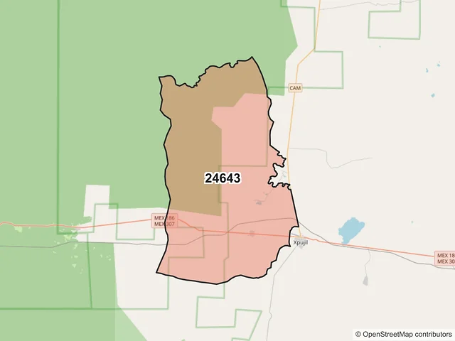 Mapa del código postal 24643, Calakmul, Campeche