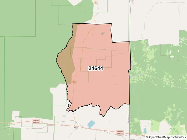 Mapa del código postal 24644, Calakmul, Campeche