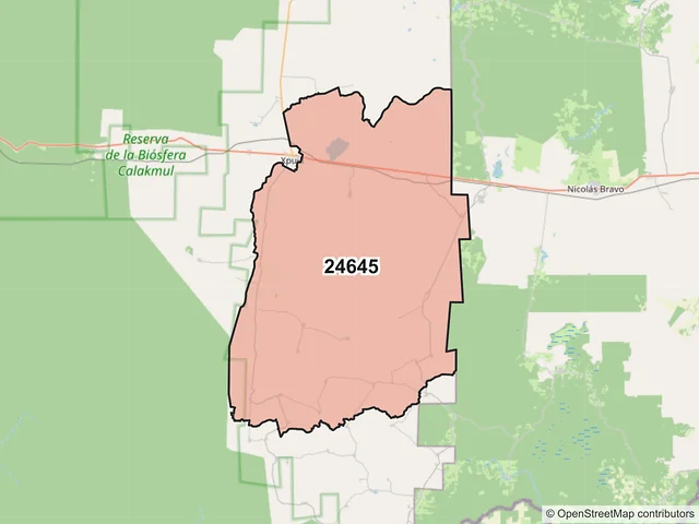 Mapa del código postal 24645, Calakmul, Campeche