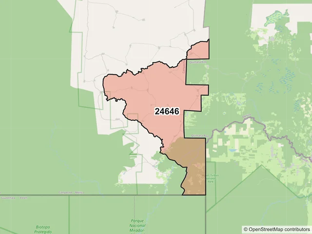 Mapa del código postal 24646, Calakmul, Campeche