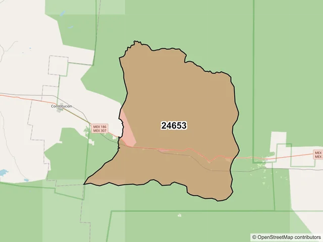 Mapa del código postal 24653, Calakmul, Campeche