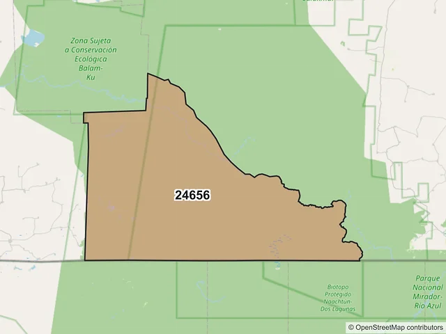 Mapa del código postal 24656, Calakmul, Campeche