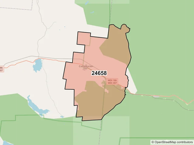 Mapa del código postal 24658, Calakmul, Campeche