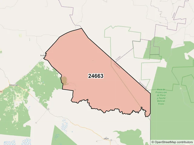 Mapa del código postal 24663, Hopelchén, Campeche