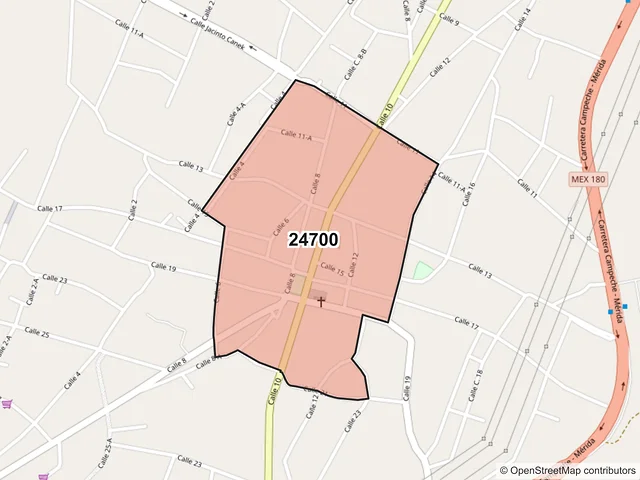 Mapa del código postal 24700, Tenabo, Campeche